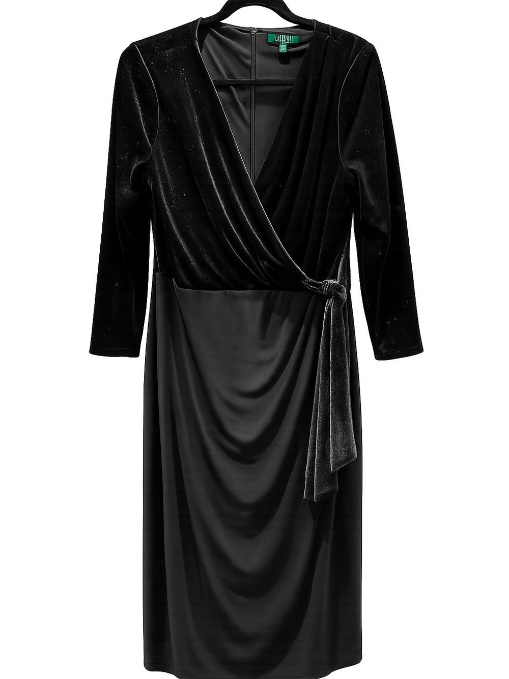 Lauren Ralph Lauren Black Velvet Wrap Dress Size 12 Long Sleeve